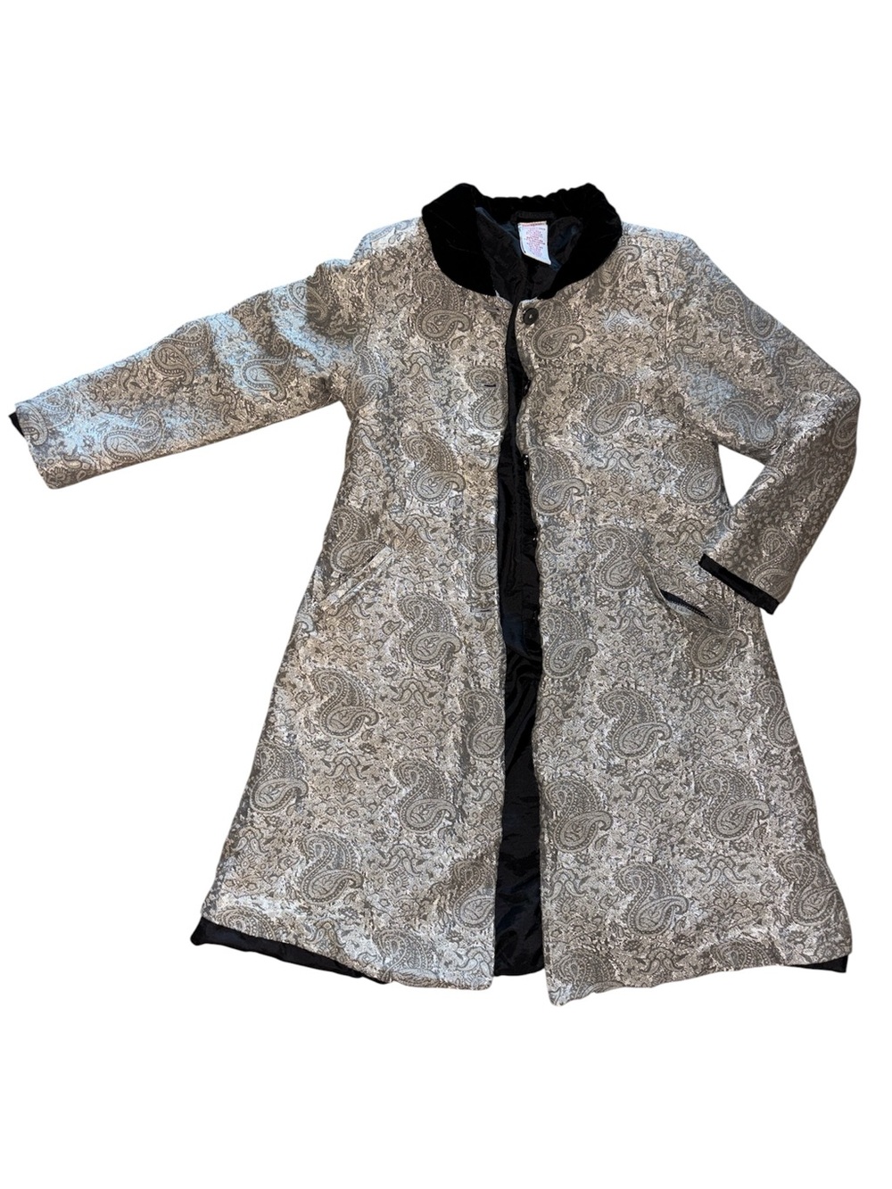 Vintage Gymboree Silk Jacquard Paisley Long Coat with Black Trim